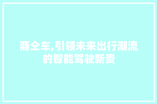 商仝车,引领未来出行潮流的智能驾驶新贵