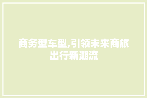商务型车型,引领未来商旅出行新潮流