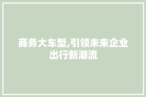 商务大车型,引领未来企业出行新潮流