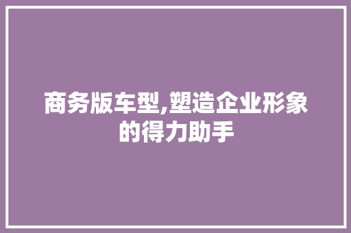 商务版车型,塑造企业形象的得力助手