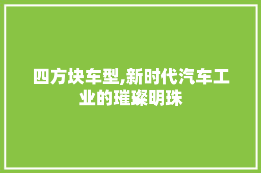 四方块车型,新时代汽车工业的璀璨明珠