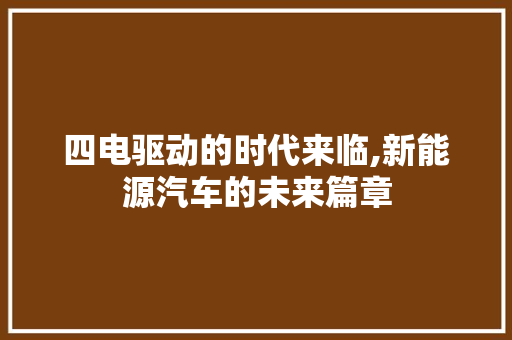 四电驱动的时代来临,新能源汽车的未来篇章