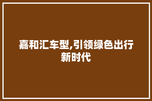 嘉和汇车型,引领绿色出行新时代