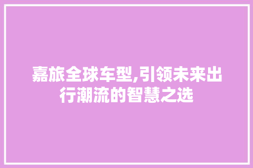 嘉旅全球车型,引领未来出行潮流的智慧之选
