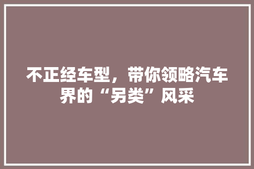不正经车型，带你领略汽车界的“另类”风采