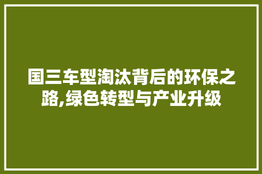 国三车型淘汰背后的环保之路,绿色转型与产业升级