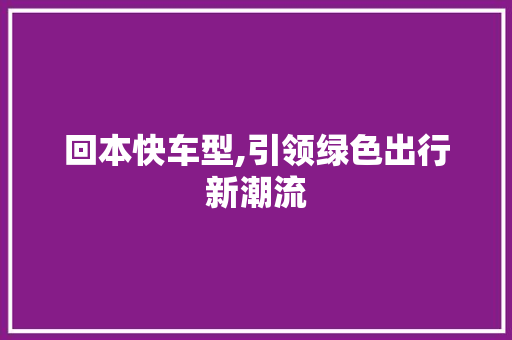 回本快车型,引领绿色出行新潮流