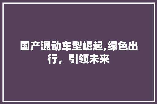 国产混动车型崛起,绿色出行，引领未来