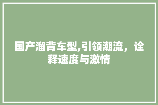 国产溜背车型,引领潮流，诠释速度与激情