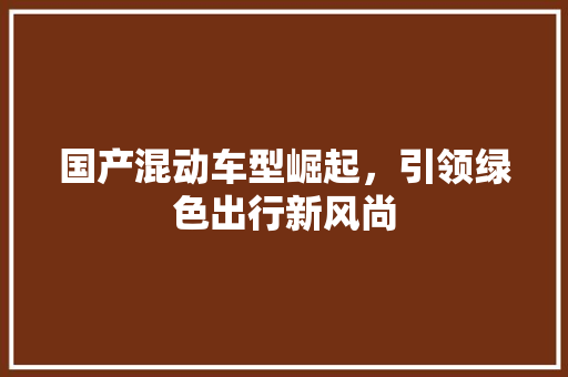 国产混动车型崛起，引领绿色出行新风尚