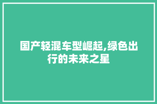 国产轻混车型崛起,绿色出行的未来之星