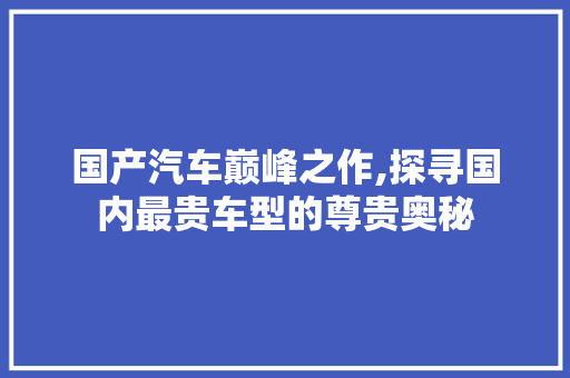 国产汽车巅峰之作,探寻国内最贵车型的尊贵奥秘