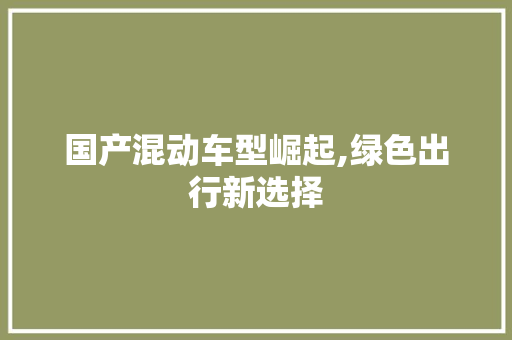 国产混动车型崛起,绿色出行新选择