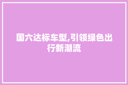 国六达标车型,引领绿色出行新潮流