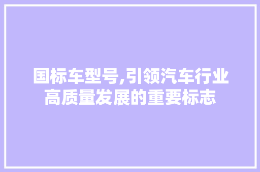 国标车型号,引领汽车行业高质量发展的重要标志
