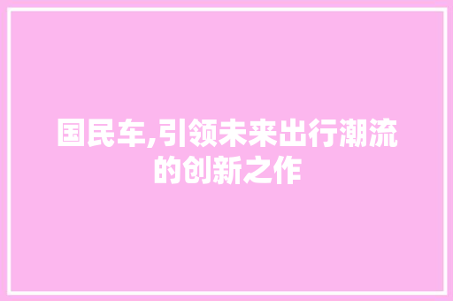 国民车,引领未来出行潮流的创新之作