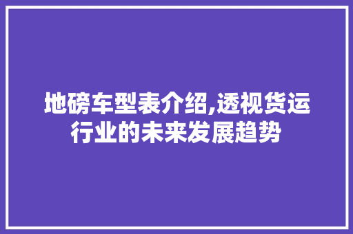 地磅车型表介绍,透视货运行业的未来发展趋势