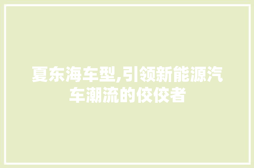 夏东海车型,引领新能源汽车潮流的佼佼者