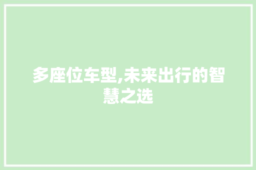 多座位车型,未来出行的智慧之选