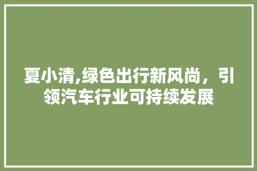 夏小清,绿色出行新风尚，引领汽车行业可持续发展