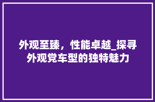 外观至臻，性能卓越_探寻外观党车型的独特魅力